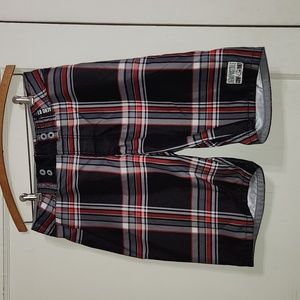 Aeropostale Red/Black/Gray Plaid Swim Trunks